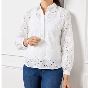 Talbots Women's Eyelet Short Shirt in White